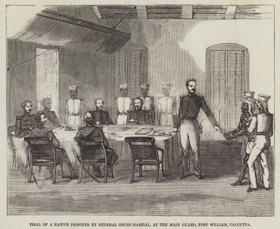 Processo di un prigioniero nativo da parte della Corte Marziale Generale, alla Guardia Principale, Fort William, Calcutta da English School